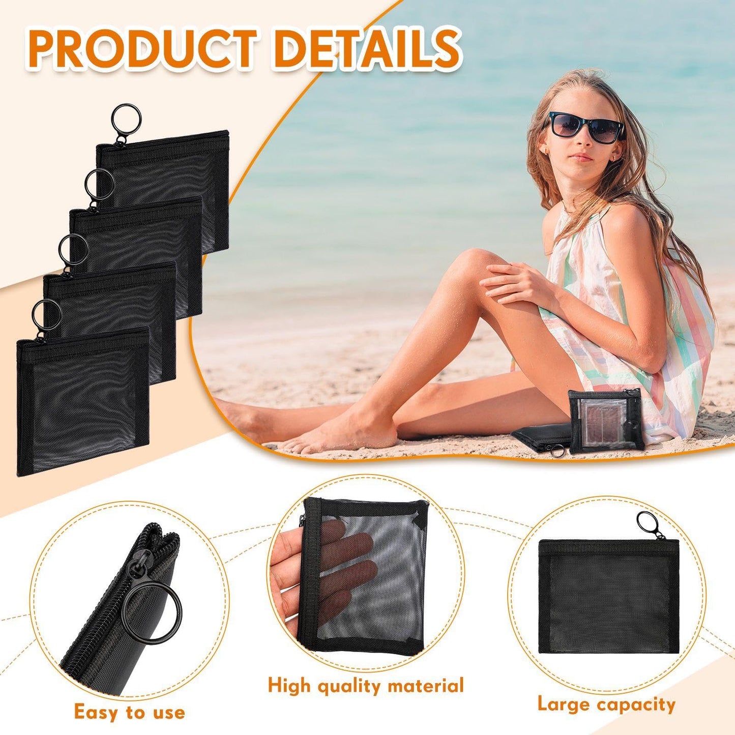 Jexine 30 Pieces Mini Zipper Mesh Bags Nylon Small Zipper Pouch Mini Pouch Portable Beauty Purse Mesh Coin Purse for Travel Home Keychain Holder Makeup Cosmetic Storage(5 x 4 Inches,Black)