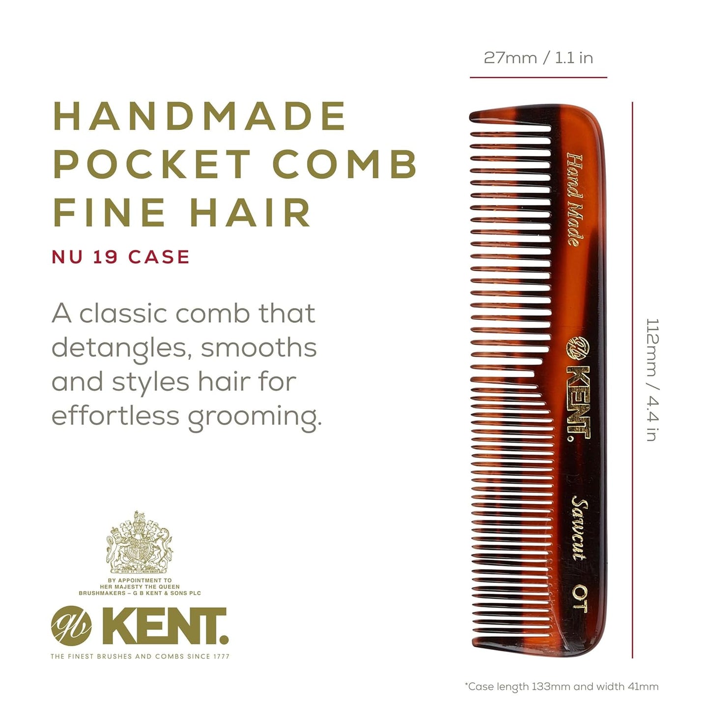 Kent Gift Set NU19 | Fine & Wide Tooth Pocket Comb for Hair, Mustache & Beard | Travel Set with Leather Pouch & Nail File