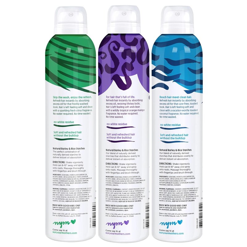 Not Your Mother's Dry Shampoo Spray - 3-Pack Assortment for Oily Hair | Clean Freak, Plump for Joy & Beach Babe - 7 oz Each