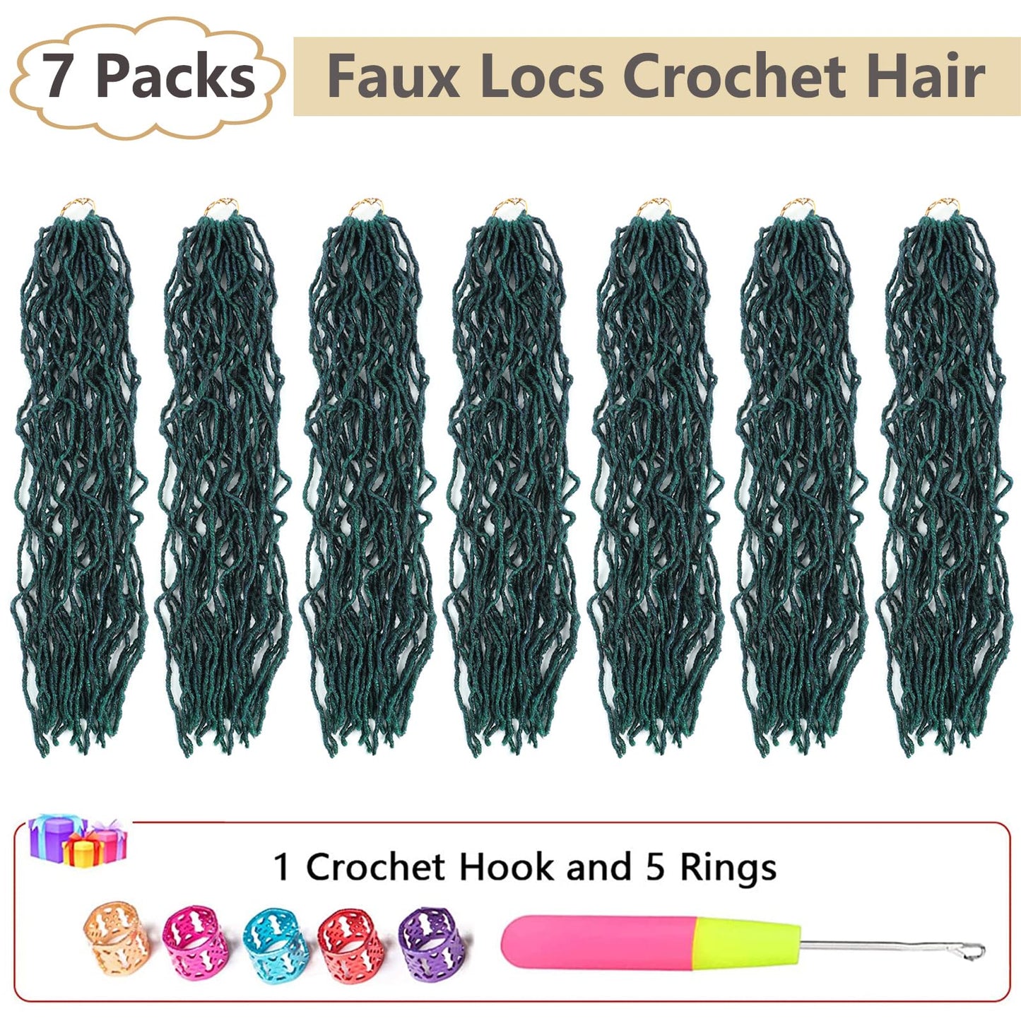 Alrence Faux Locs Crochet Hair 36 Inch 7 Packs Soft Locs Pre-looped Green