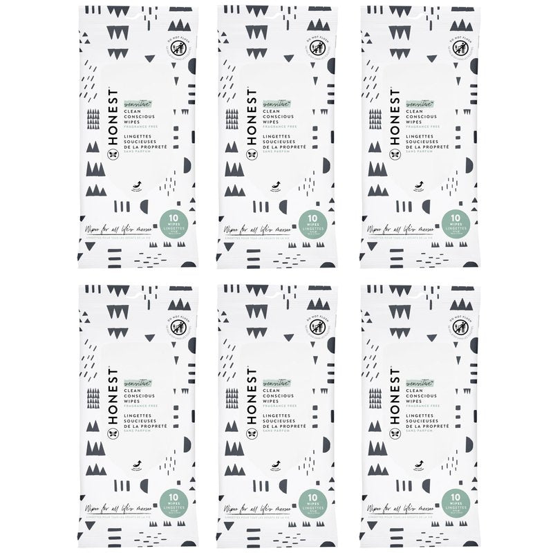 The Honest Company Hypoallergenic Multi-Use Baby Wipes for Sensitive Baby Skin, Pattern Play, 10 Count (Pack of 6)