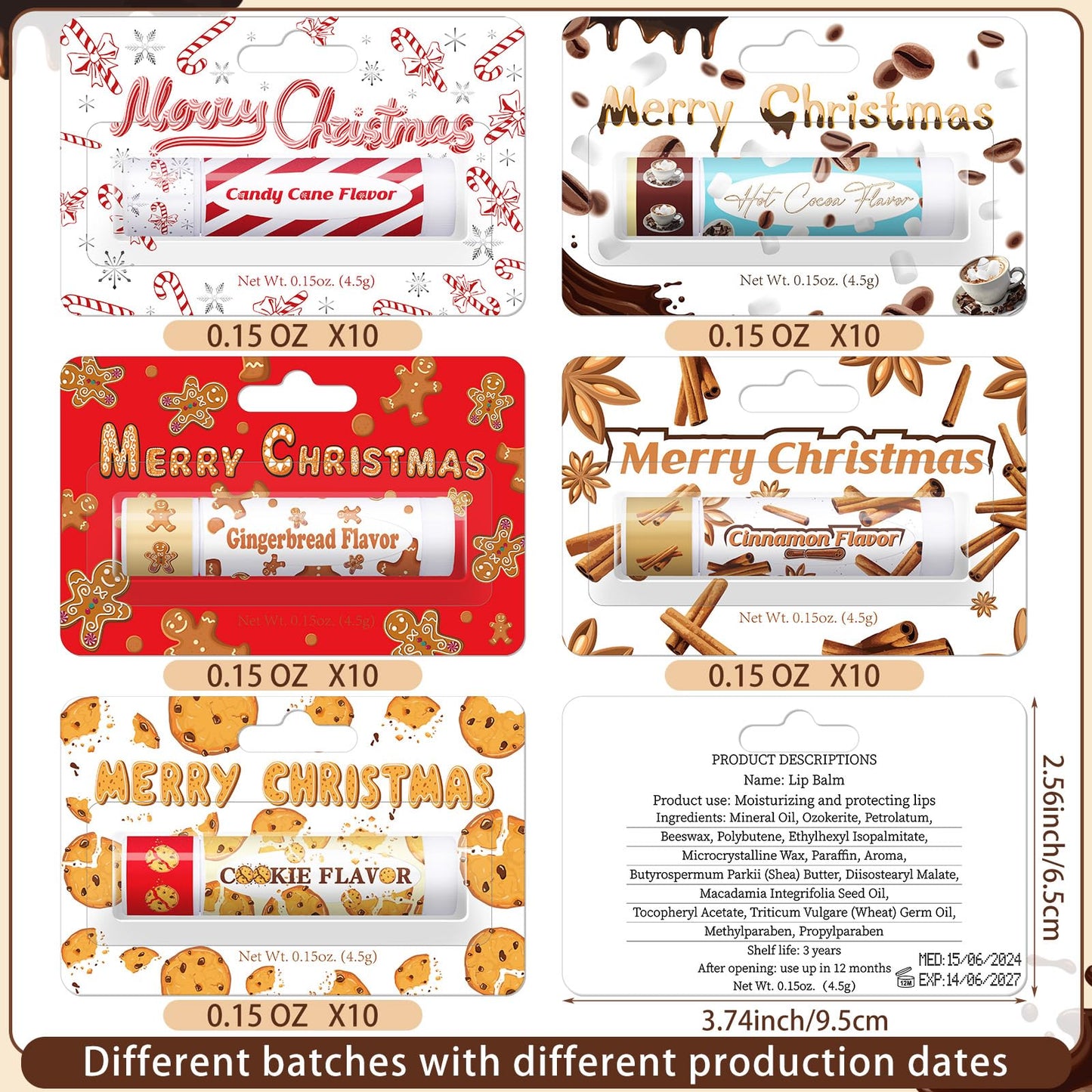 Sacubee 50 Pcs Christmas Lip Balms Bulk Peppermint Candy Flavor Lip Balm Holiday Gingerbread Hot Cocoa Cookie Cinnamon Flavor Christmas Party Gifts Stocking Stuffers for Women Employee Coworkers