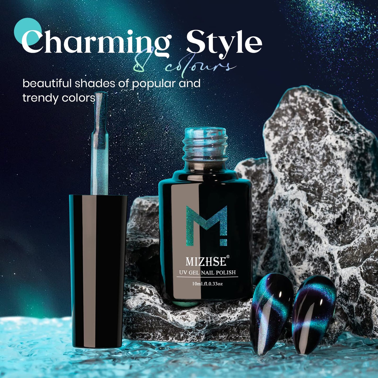 MIZHSE 9D Cat Eye Gel Nail Polish 10ml, Holographic Galaxy Cateye Magnetic Nail Polish Gel, Magic Chameleon Manicure Set 5 Colors