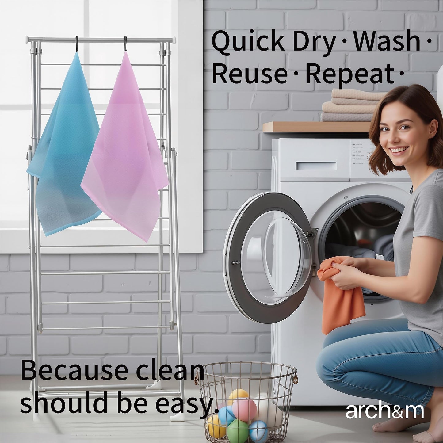 ARCH&M 12-Pack Premium Nylon Exfoliating Washcloth Towel - 35-Inch Quick-Dry, Hygienic Japanese Washcloth for Body & Back - Durable, Machine Washable, Long-Lasting