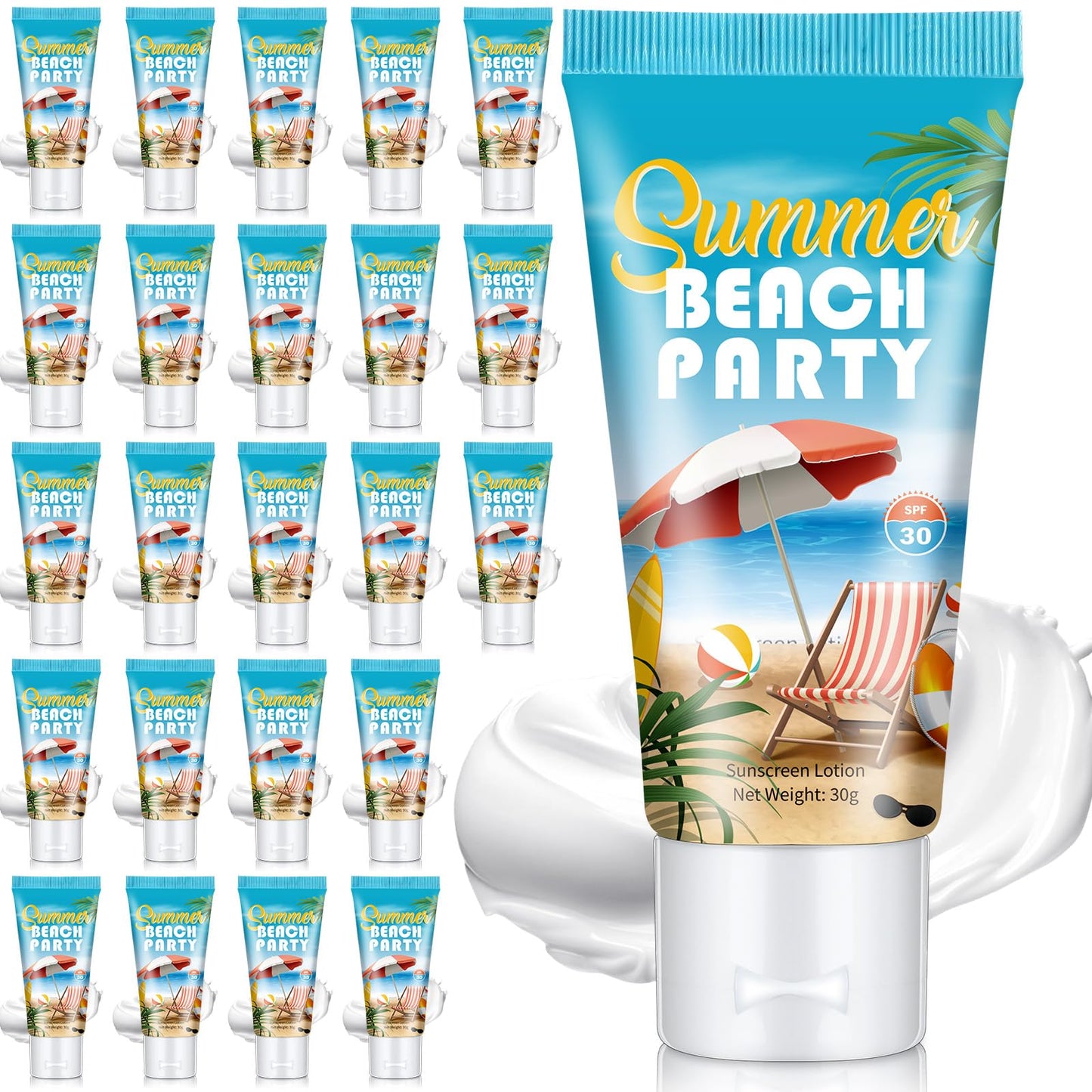 Dansib 24 Pcs Mini Sunscreen Bulk for Summer Party Wedding SPF 30 Water Resistant Sunscreen Lotion Bulk 1oz Travel Size for Thank You Gifts Wedding Supplies (Christmas)