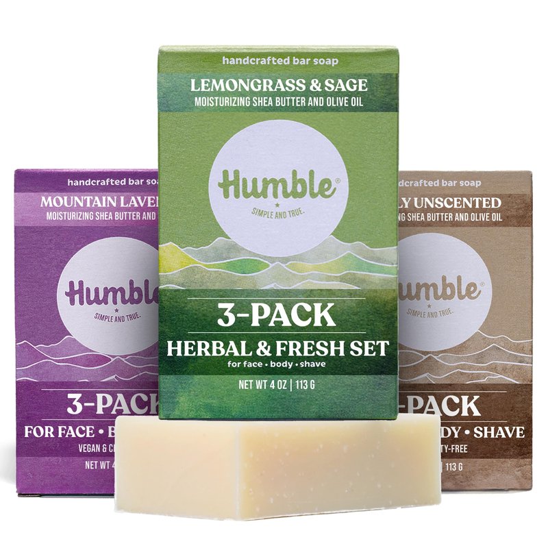 Humble Natural Bar Soap, Herbal & Fresh - Cold Processed Face & Body Soap Bar with Essential Oils - Moisturizing Formula for Long-Lasting Freshness, Gently Cleanses & Soothes Skin, Vegan - 3 Pack