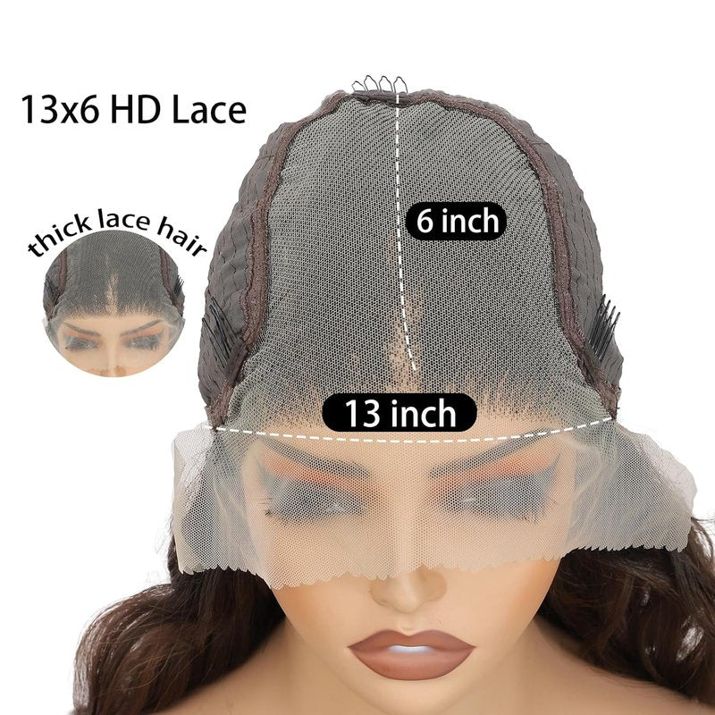 13x6 Lace Front Wig - Ombre Brown HD Lace Body Wave, Pre-Plucked, 28 Inch Long Wavy Synthetic Hair