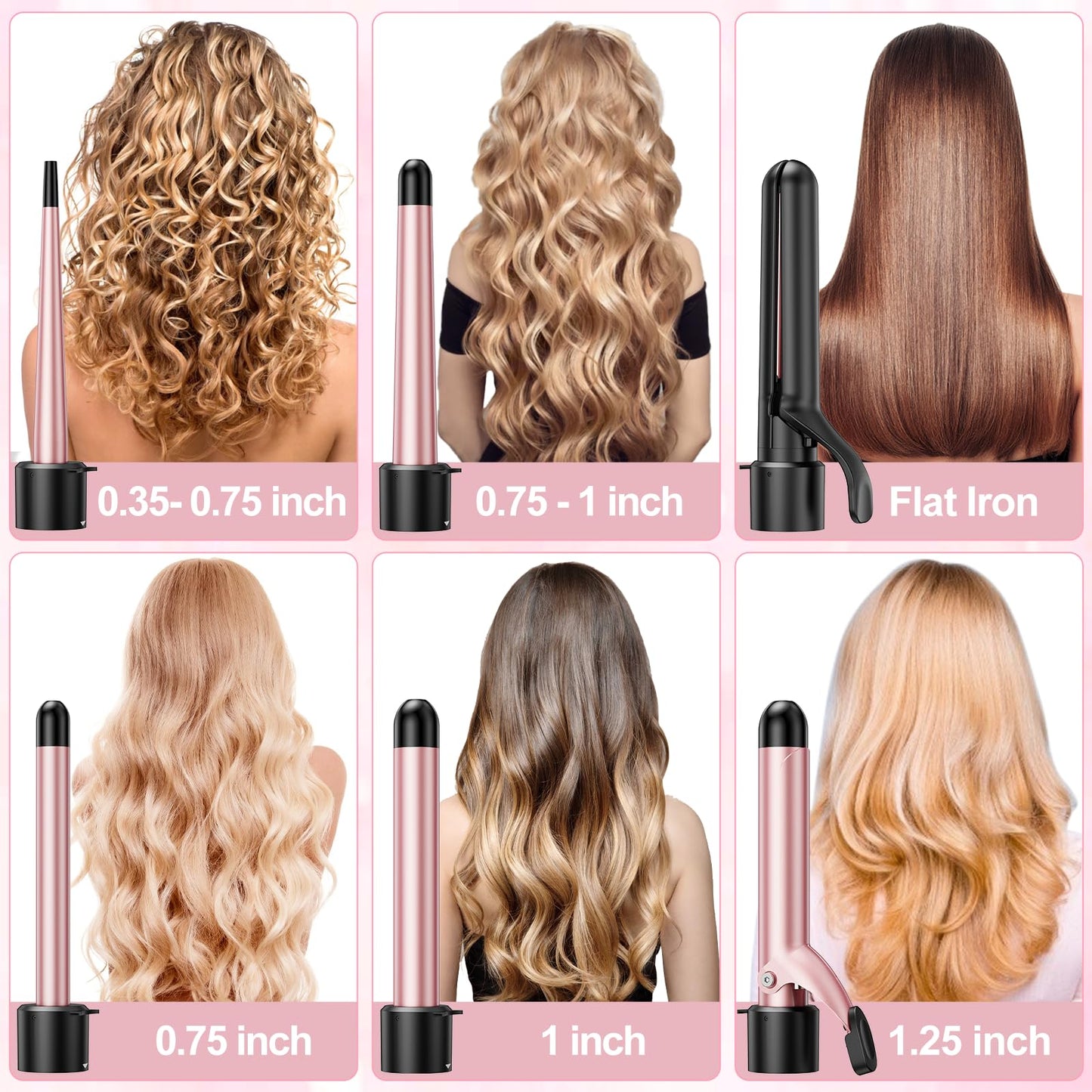 SEIPIKOL 6 in 1 Hair Straightener and Curler, 3/4 to 1 1/2 inch Ceramic Barrel Wand Curling Iron Set, Auto Off, Dual Voltage Hair Styling Hot Tools