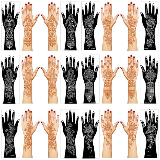 Henna Tattoo Stencil Kit,12 Sheets Stickers for Henna Tattoo Hand Forearm Glitter Airbrush DIY Tattooing Template, Large Indian Temporary Tattoo Stickers