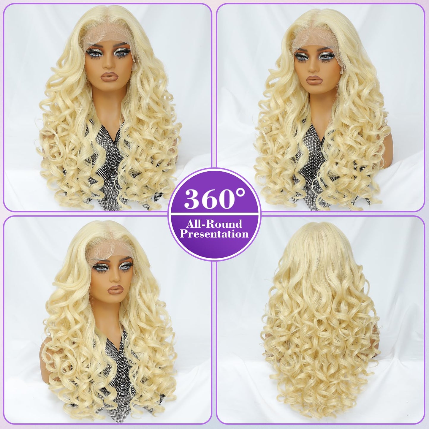 Felek Synthetic 13x6 Lace Front Wig Loose Curly 24 Inch Blonde #613