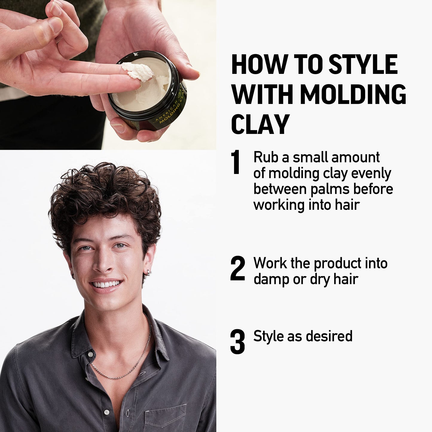 American Crew Men's Hair Molding Clay (OLD VERSION), Like Hair Gel with High Hold with Medium Shine, 3 Oz (Pack of 1)