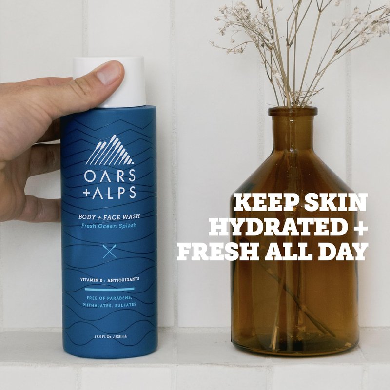 Oars + Alps Body Wash for Men, Mens Body Wash & Face Cleanser with Vitamin E & Antioxidants, Moisturizing, Paraben & Sulfate Free Cleanser, Fresh Ocean Splash, 1pk