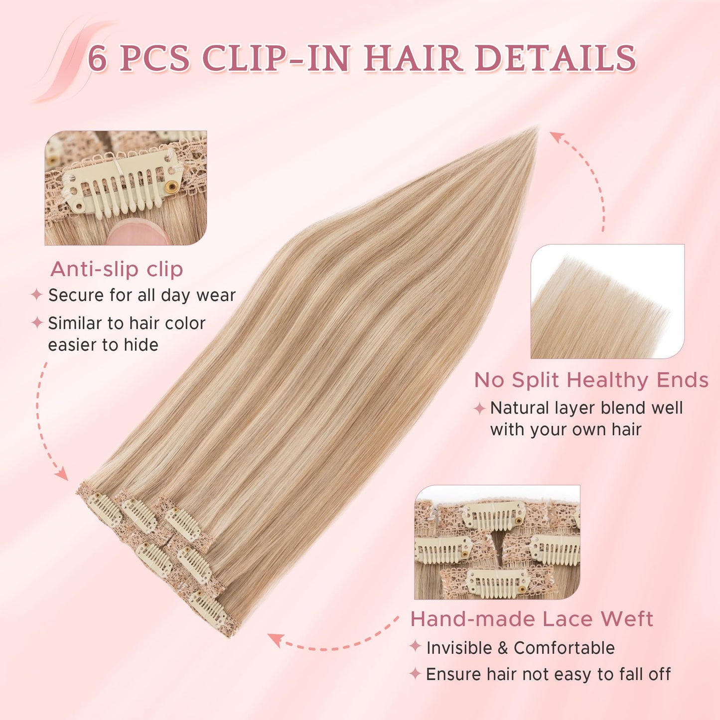 SEGO Single Clip In Hair Extensions Real Human Hair 6 Pcs Individual Clip Ins -18 Inch #12P613 Golden Brown&Bleach Blonde
