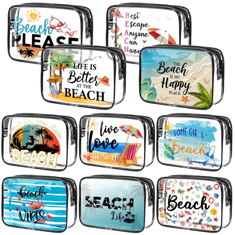 Kacctyen 10 Pcs Beach Clear Makeup Bags Gift for Women Clear Toiletry Bag Beach Cosmetic Bags Waterproof Travel Multifunction Pouch for Friend Sister Nurse Vacation Organization
