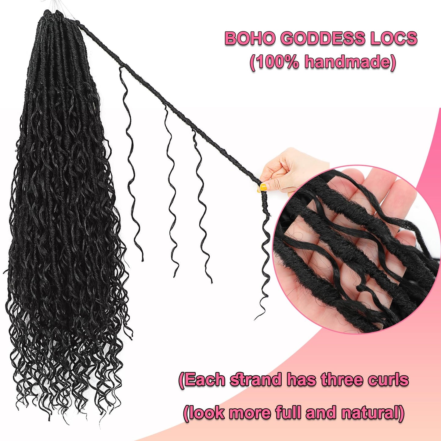 Boho Faux Locs Crochet Hair 18 Inch Goddess Locs 8 Packs Boho Soft Locs Crochet Hair with Curly Ends Pre-looped Long Bohemian River Locs for Black Women (1B, 18 Inch(Pack of 8))