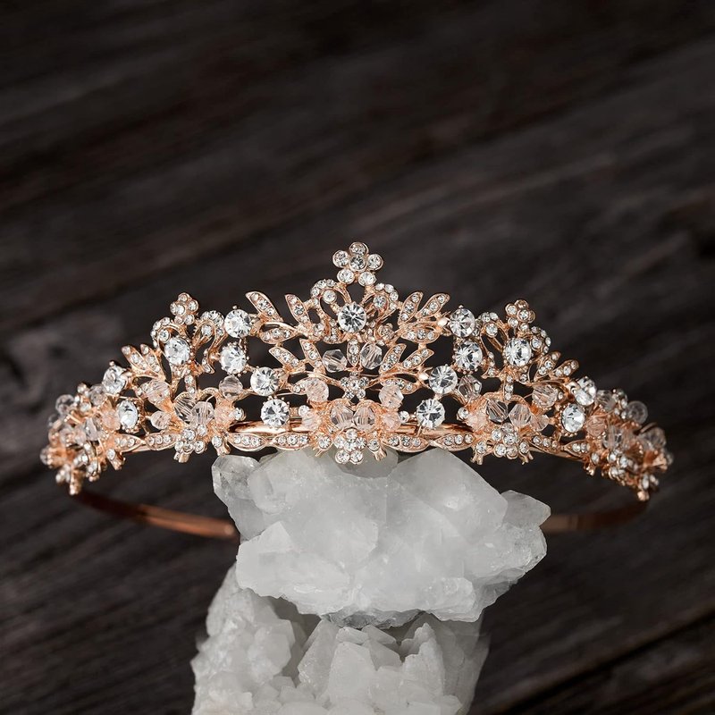 Rose Gold Wedding Tiara for Women - Rhinestone Pageant Crown | Elegant Headband for Brides & Girls
