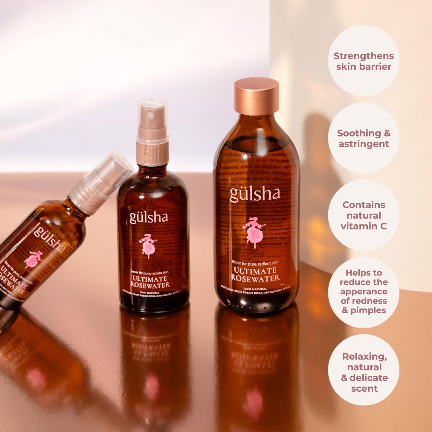 GULSHA ULTIMATE ROSEWATER, Natural Rosa Damascena Flower Water, Cleanses, Nourishes and Tones Skin, Restores Radiance to Your Skin, Free from Chemicals, 100% Natural Glow Rose Essence, 200ml/6.76fl oz