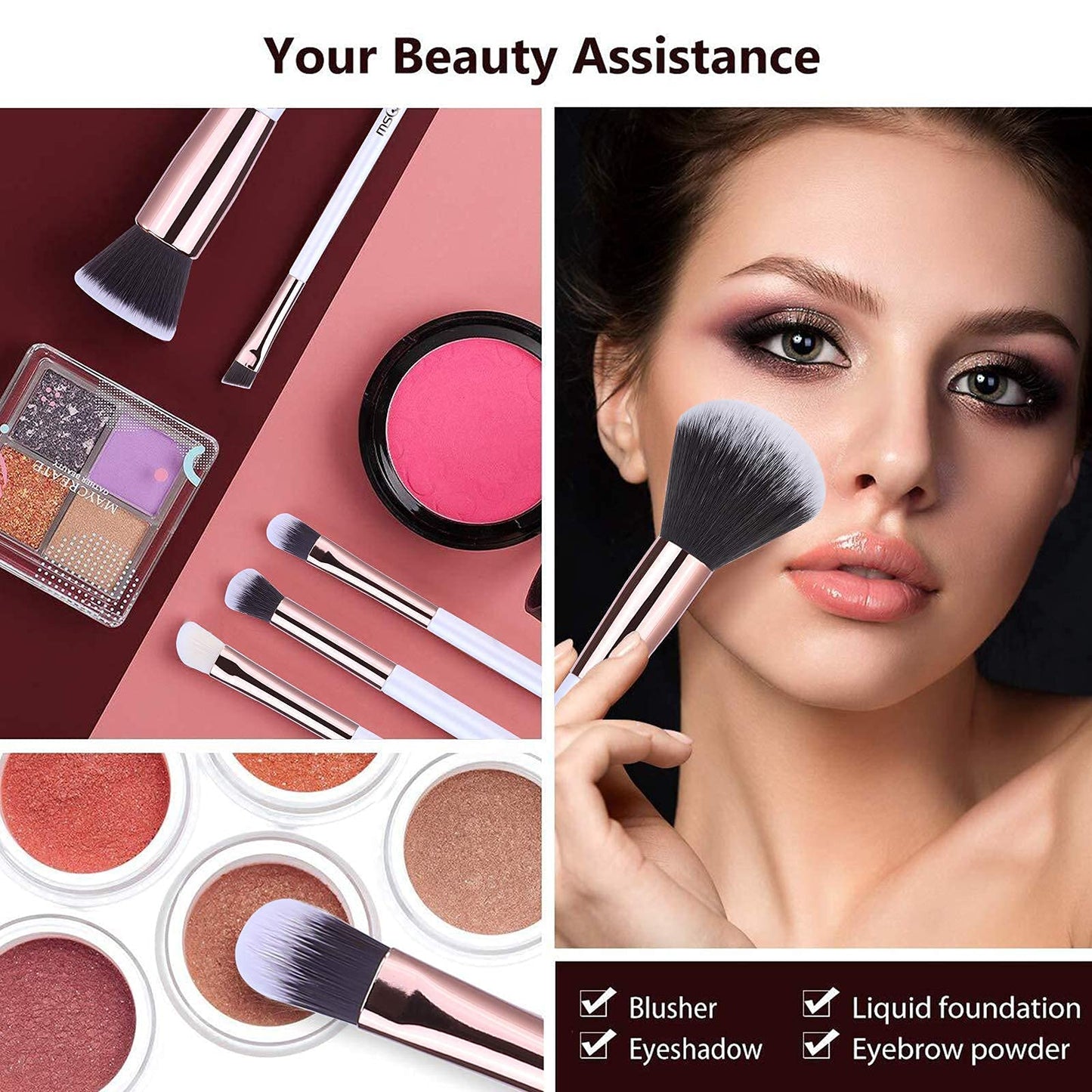 MSQ 15 Pcs White Brush set and 12pcs Rose Gold Eye Makeup Brushes Set, Premium Synthetic Foundation Brush Blending Eyeshadow Eyebrow, Face Powder Blush Concealers Eyeshadow Brush Make up Brushes Set