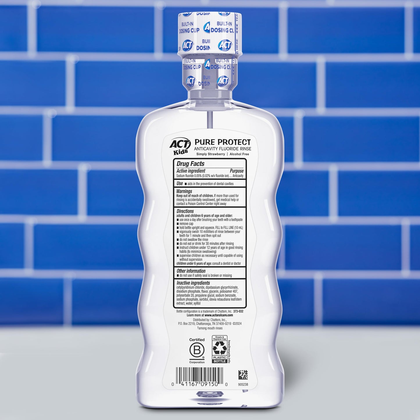 ACT Kids Pure Protect Anticavity Fluoride Mouthwash, Free of Dyes, Sugars & Alcohol, Simply Strawberry, 16.9 fl. oz.