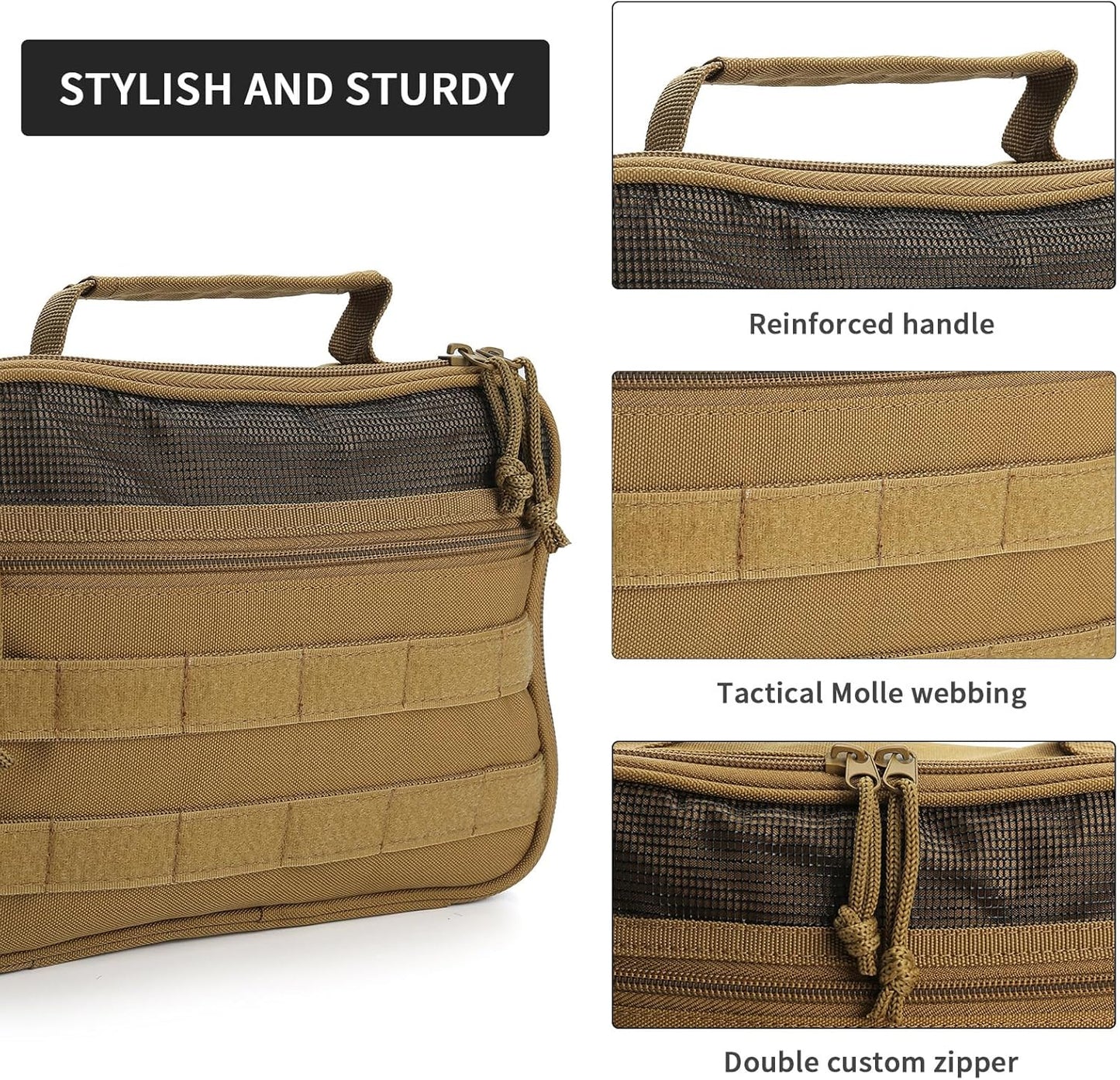 Tactical Travel Toiletry Bag - Hanging Organizer for Men & Women | Dopp Kit for Camping & Short Trips - Khaki