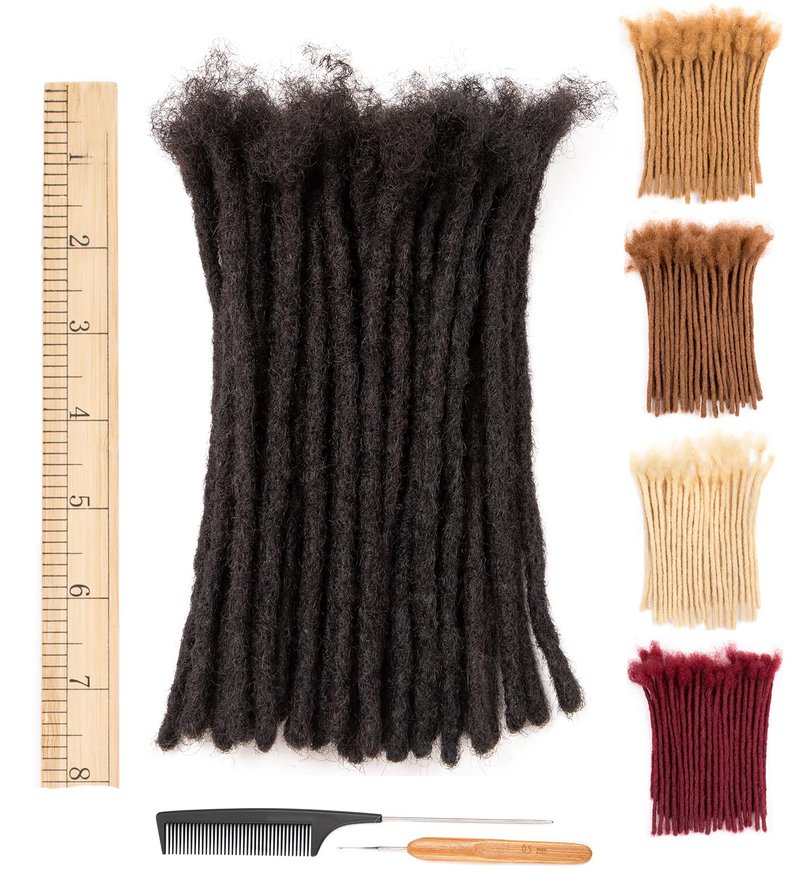 DAIXI 0.6cm and 0.4 0.8cm Options Thickness 6-18 Inch 20 Strands 100% Real Human Hair Dreadlock Extensions for Man/Women Handmade Permanent loc Extensions Bundles Can Be Dyed Bleached Curled Twisted