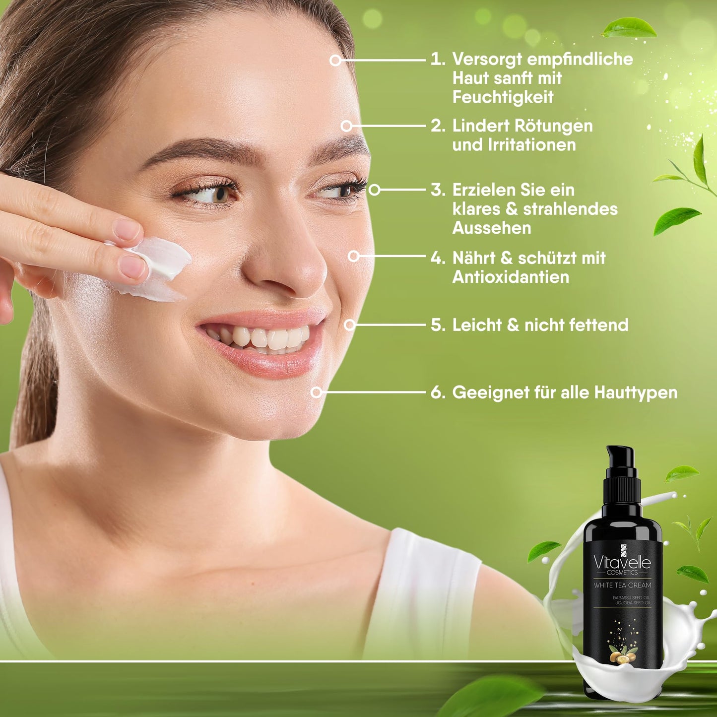 VITAVELLE White Tea Face Cream – Lightweight Antioxidant Moisturizer for Sensitive & Delicate Skin (1.69 Fl Oz)