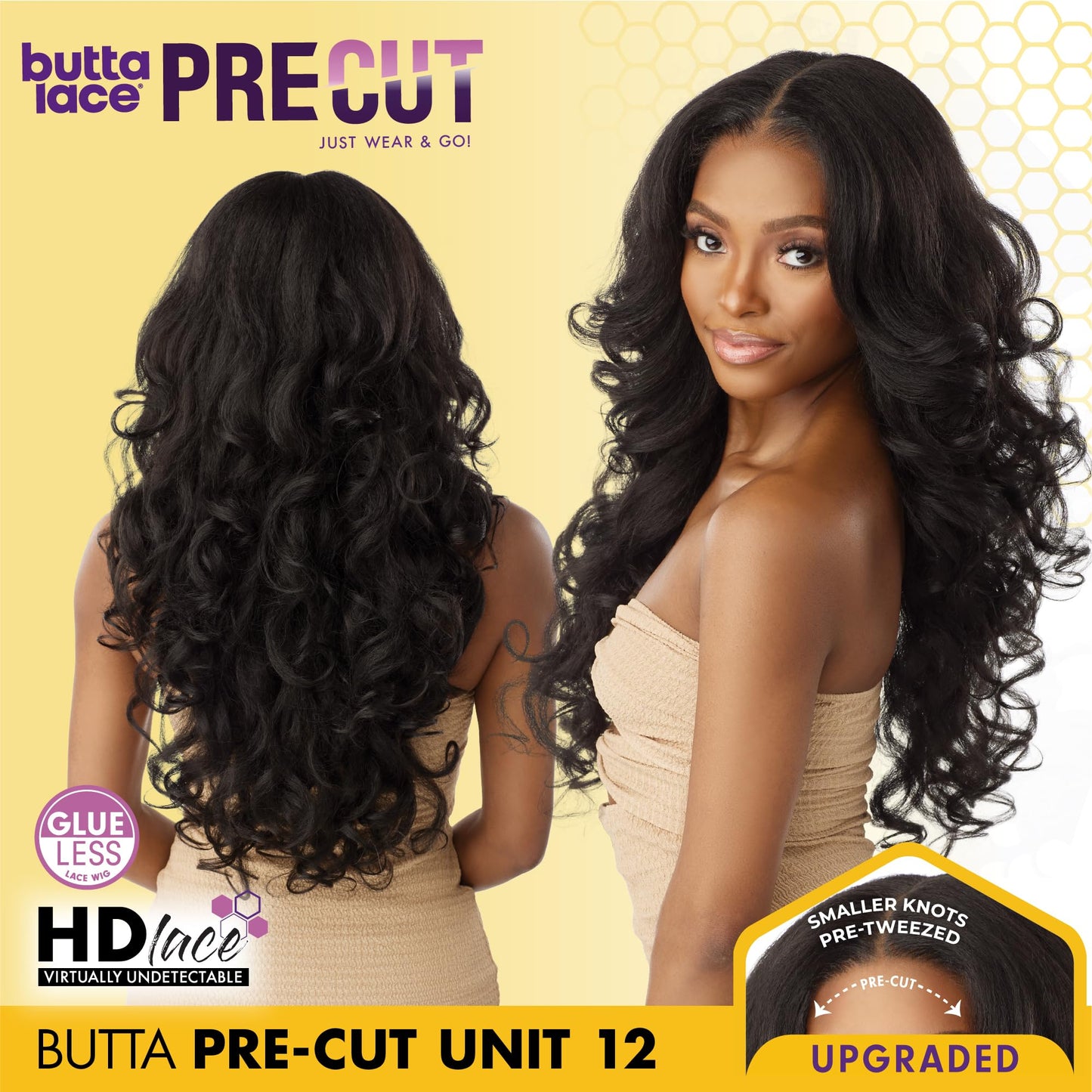 Sensationnel Butta Lace Precut Wigs - Unit 12 Glueless Extra Wide 5 Inch Deep Parting Synthetic Pre Tweezed Smaller Knot Hairline (1 JETBLACK)