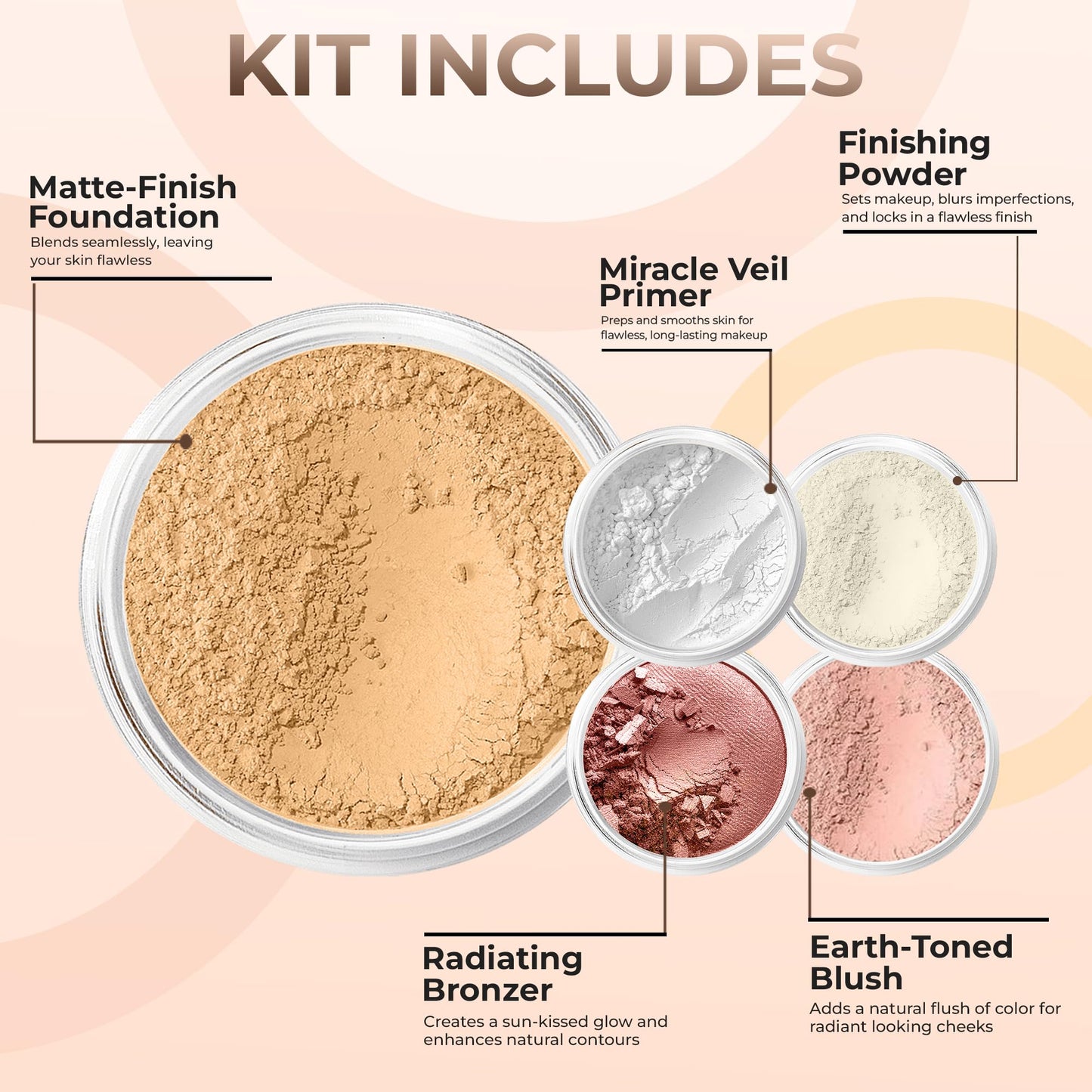 STARTER SET Mineral Makeup Kit Bare Skin Sheer Powder Matte Foundation Blush Bronzer Illuminating Veil