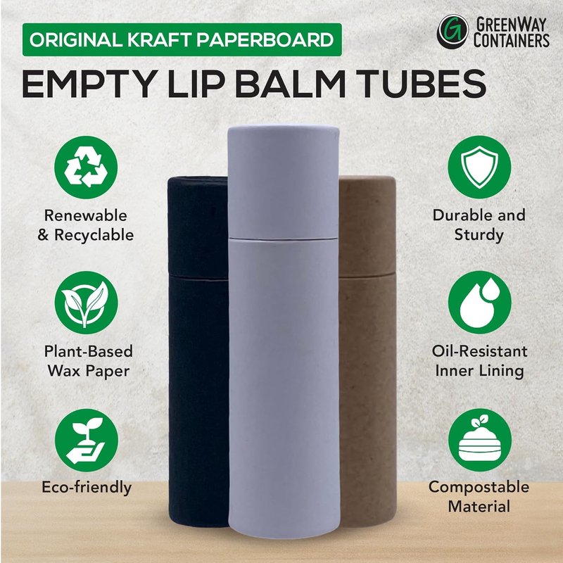 Kraft Paperboard Lip Balm Tubes - 50 Pack Refillable DIY Cosmetic Containers | 0.3oz Black