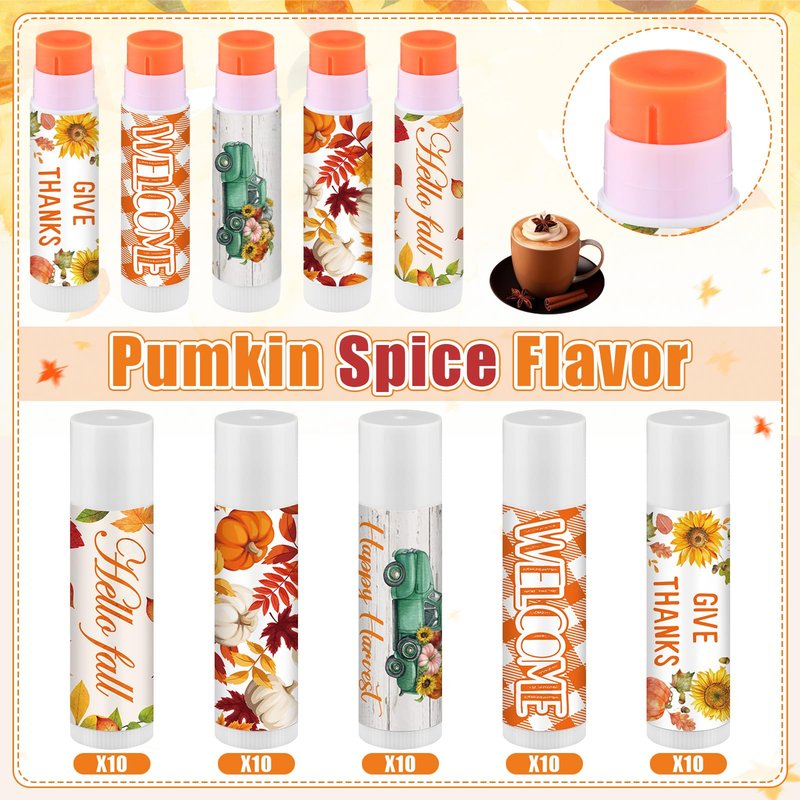 Siifert 50 Pcs Thanksgiving Christmas Party Gifts Bulk Thanksgiving Lip Balms Favors Holiday Basket Stuffers Christmas Stocking Stuffers Small Thank You Gifts for Women Men (Pumpkin Spice Flavor)