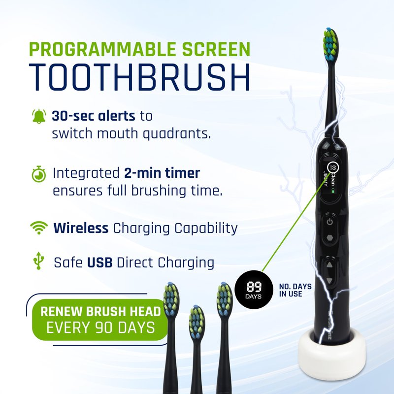 BRUSHKINZ Electric Toothbrush for Adults, Battery Operated Rechargeable Sonic Toothbrush, Travel Tooth Brush Set with 4 Replacement Toothbrush Heads & Case, Wireless Charging Lasts 90 Days, Purple