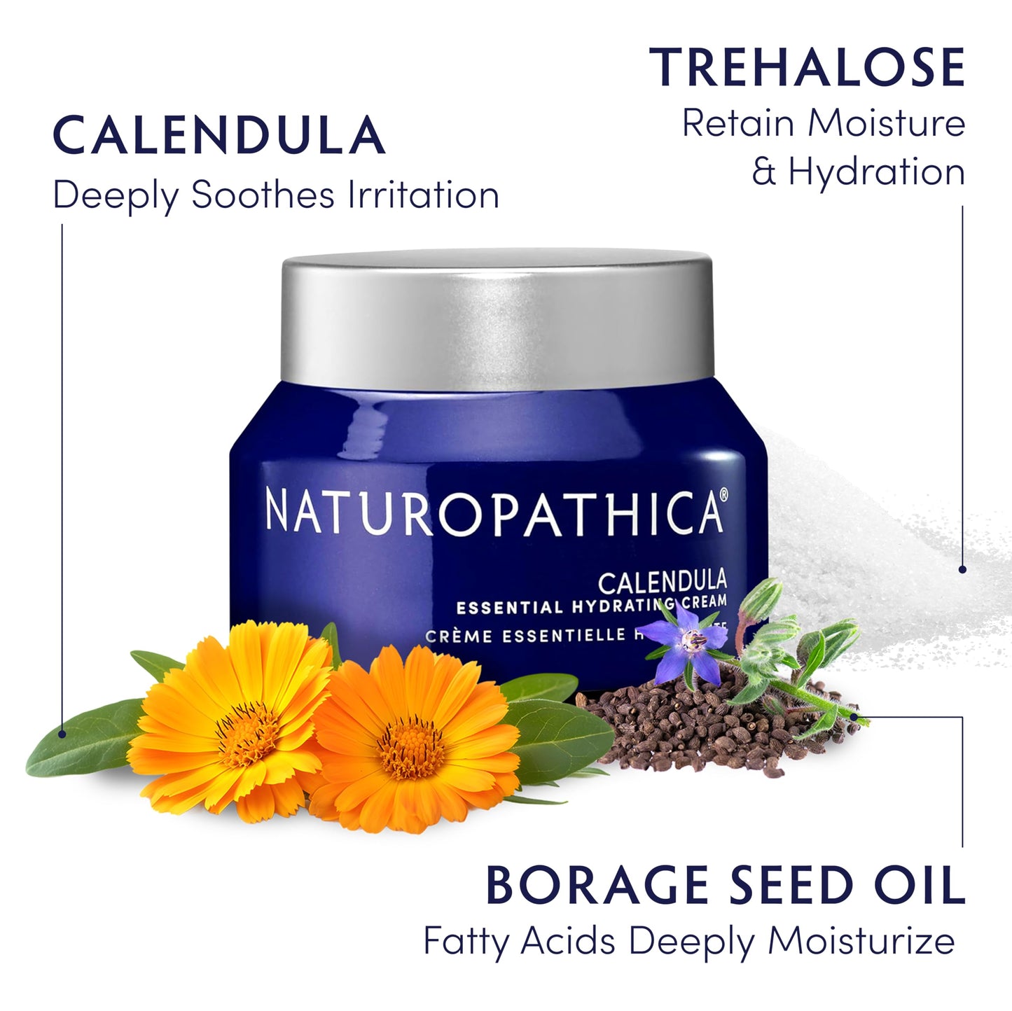 Naturopathica Calendula Essential Hydrating Cream, Soothing Face Moisturizer for Dry and Sensitive Skin, Daily Nourishing Face Cream for Men and Women, 1.70 fl oz