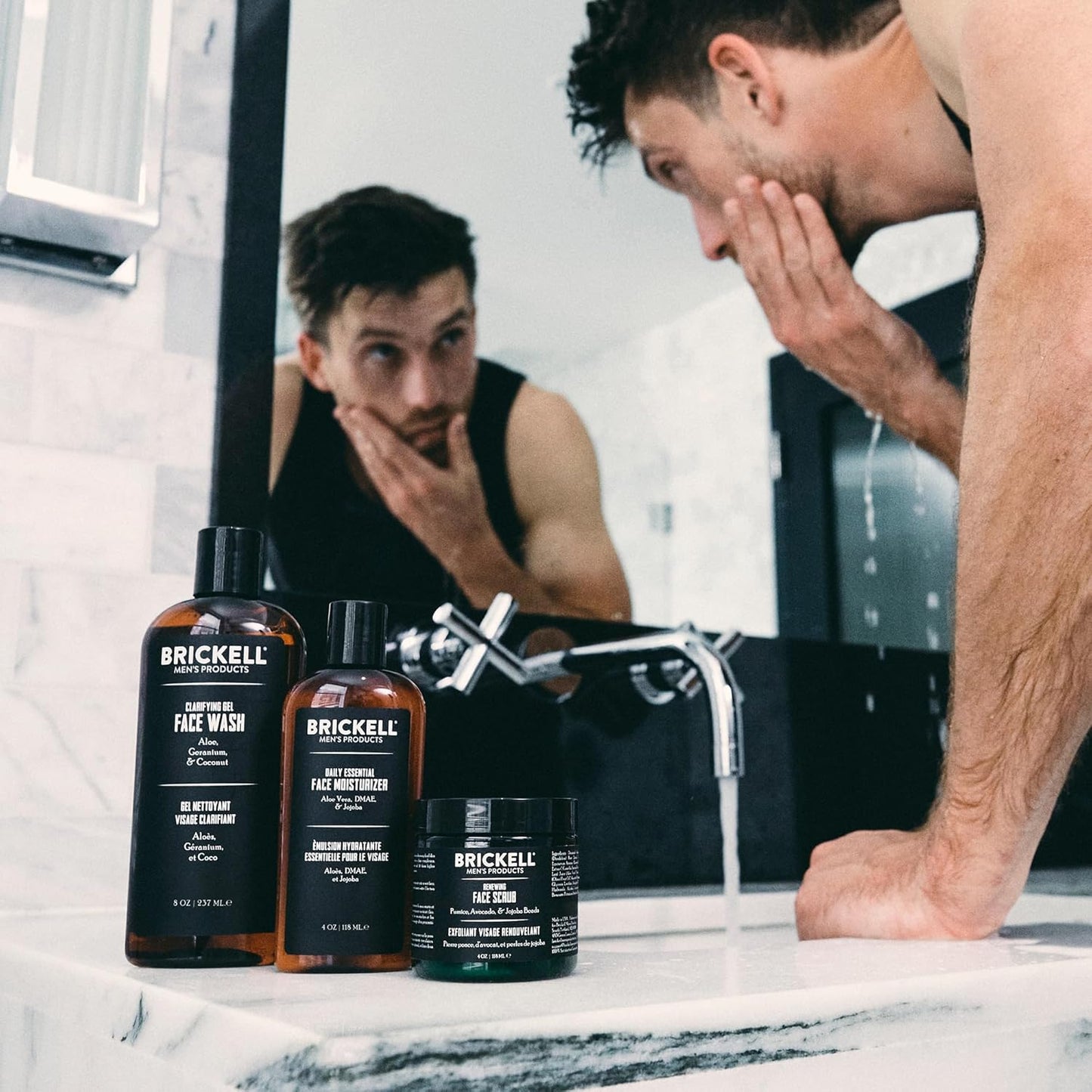 Brickell Men's Daily Face Care Routine - Gel Cleanser, Scrub & Moisturizer with Hyaluronic Acid | Unscented Skin Care Gift Set