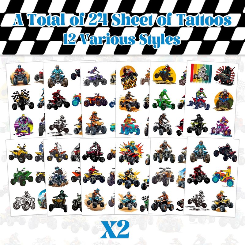 Four Wheeler ATV Quad Bike Temporary Tattoos - 144 PCS Party Favors for Kids & Teens | Fun Dirt Bike Decorations