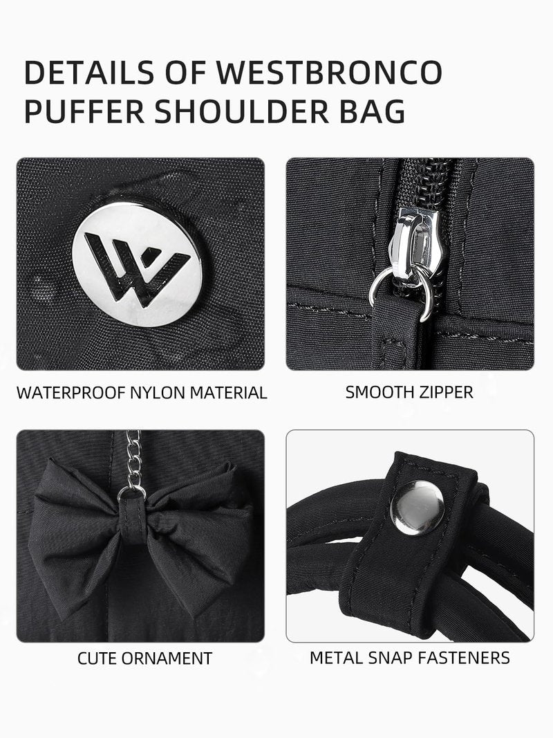 WESTBRONCO Puffer Shoulder Bag for Women Quilted Handbags, Puffy Cosmetic Makeup Bag Organizer with Cute Ornament