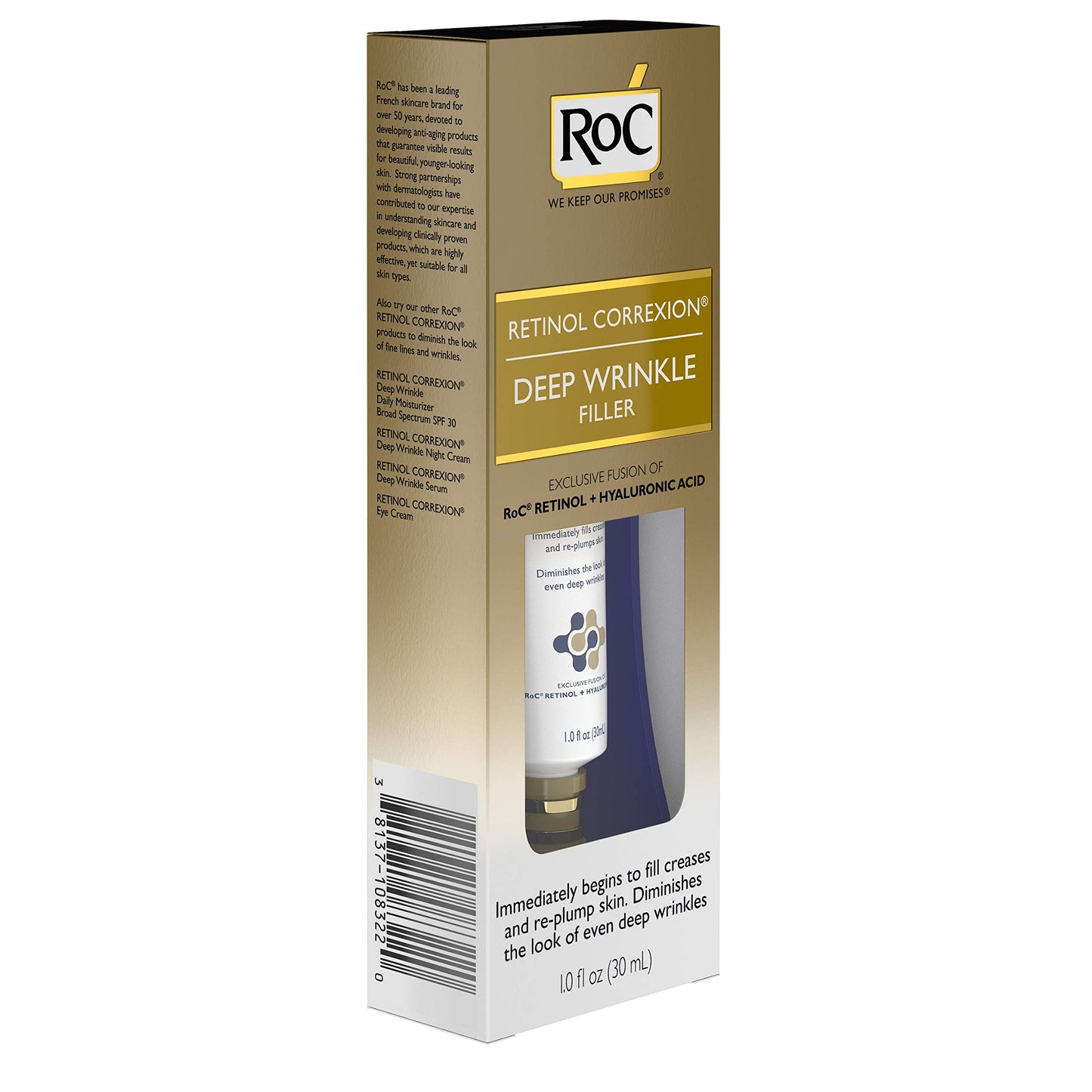 RoC Retinol Correxion Deep Wrinkle Facial Filler, Anti-Aging Treatment with Hyaluronic Acid and Retinol, Non Comedogenic, 1 fl. oz