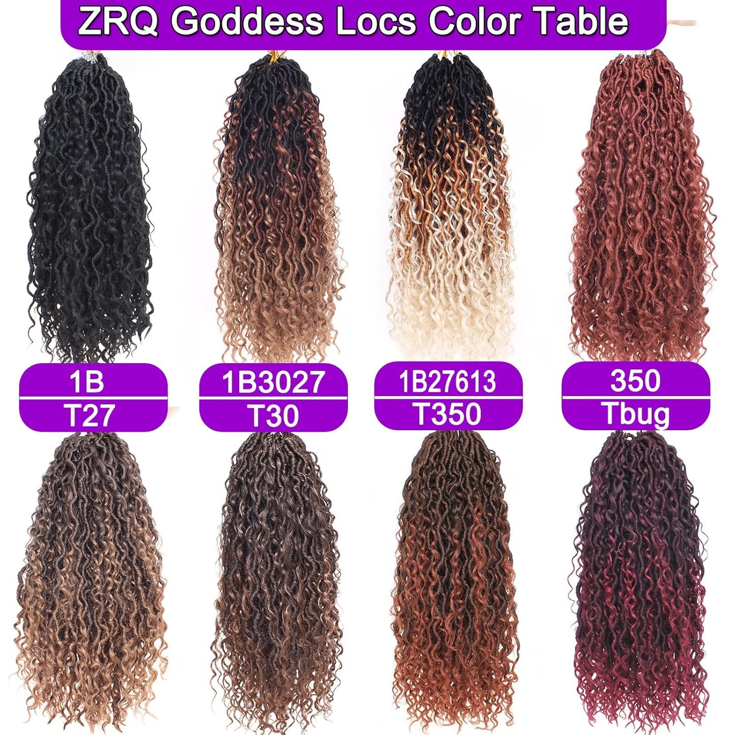 Boho Faux Locs Crochet Hair - 24 Inch Ombre Goddess Locs | 8 Packs Curly Ends Hair Extensions T27#