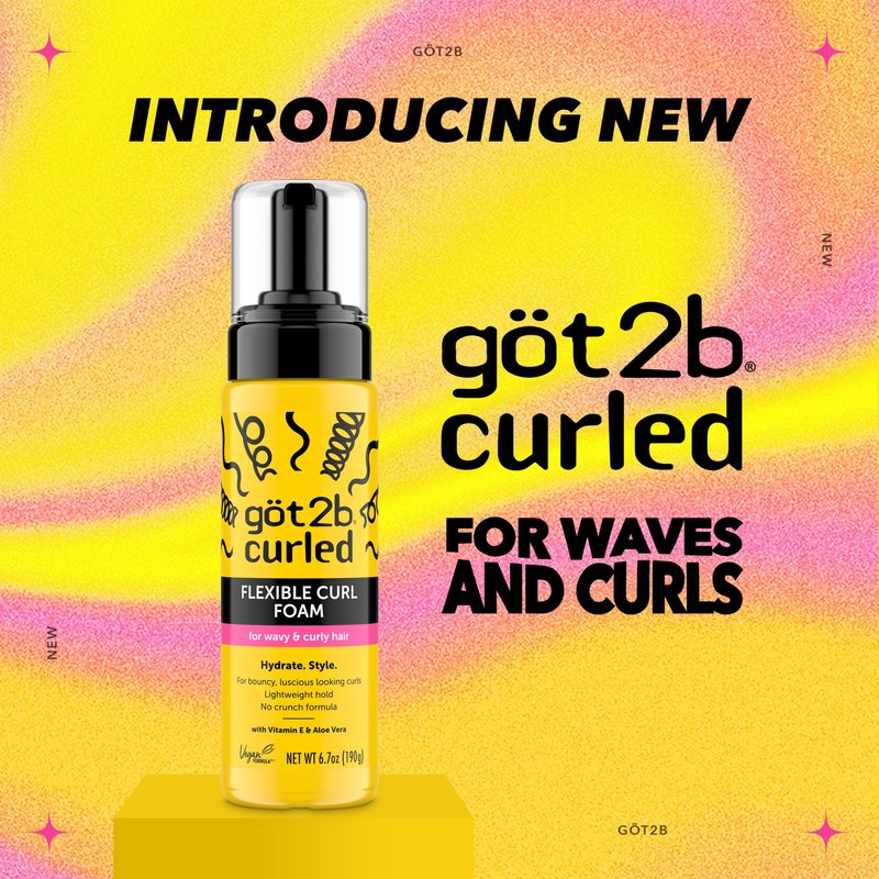 Got2B Curled Flexible Curl Foam, 6.7 Fl Oz, Hair Mousse for Frizz Control and Heat Protection, Lightweight Hold, No-Crunch Definition for Wavy & Curly Hair Styling, Aloe Vera & Vitamin E Infused