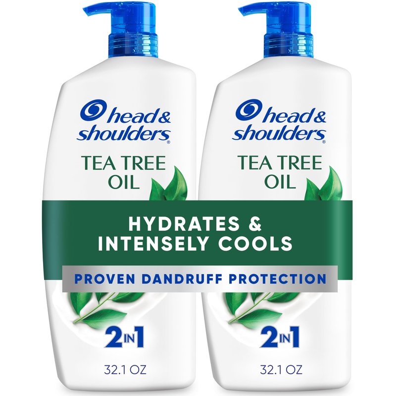 Head & Shoulders Anti-Dandruff Shampoo and Conditioner with 1% Pyrithione Zinc, Tea Tree Oil 2-in-1 Twin Pack, Tea Tree Shampoo with Cooling, Refreshed Scalp, 32.1 fl oz Each