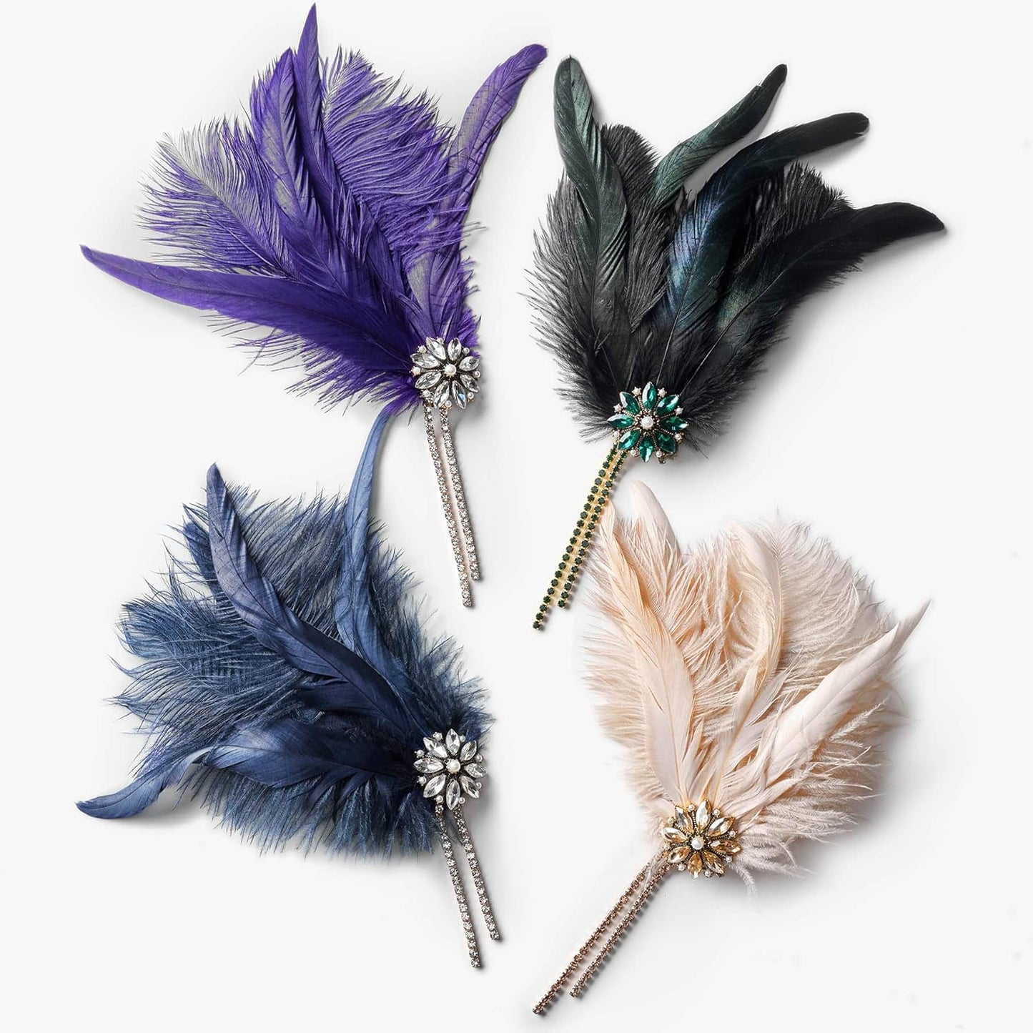 1920s Flapper Headpiece - Rhinestone Pearl Feather Hair Band | Great Gatsby Accessory for Women, Champagne