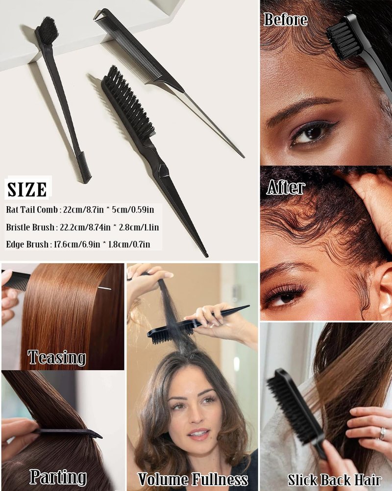 Slick Back Hair Brush & Hair Wax Stick Set | Frizz Control & Flyaway Smoothing for Sleek Styles