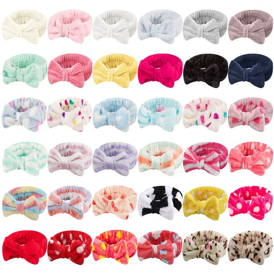 Yunsailing 36 Pcs Spa Headbands Bulk for Women Makeup Headband for Washing Face Adjustable Bow Flannel Towel Head Wraps for Shower Skincare Hairband for Yoga Gift for Women Spa Salon