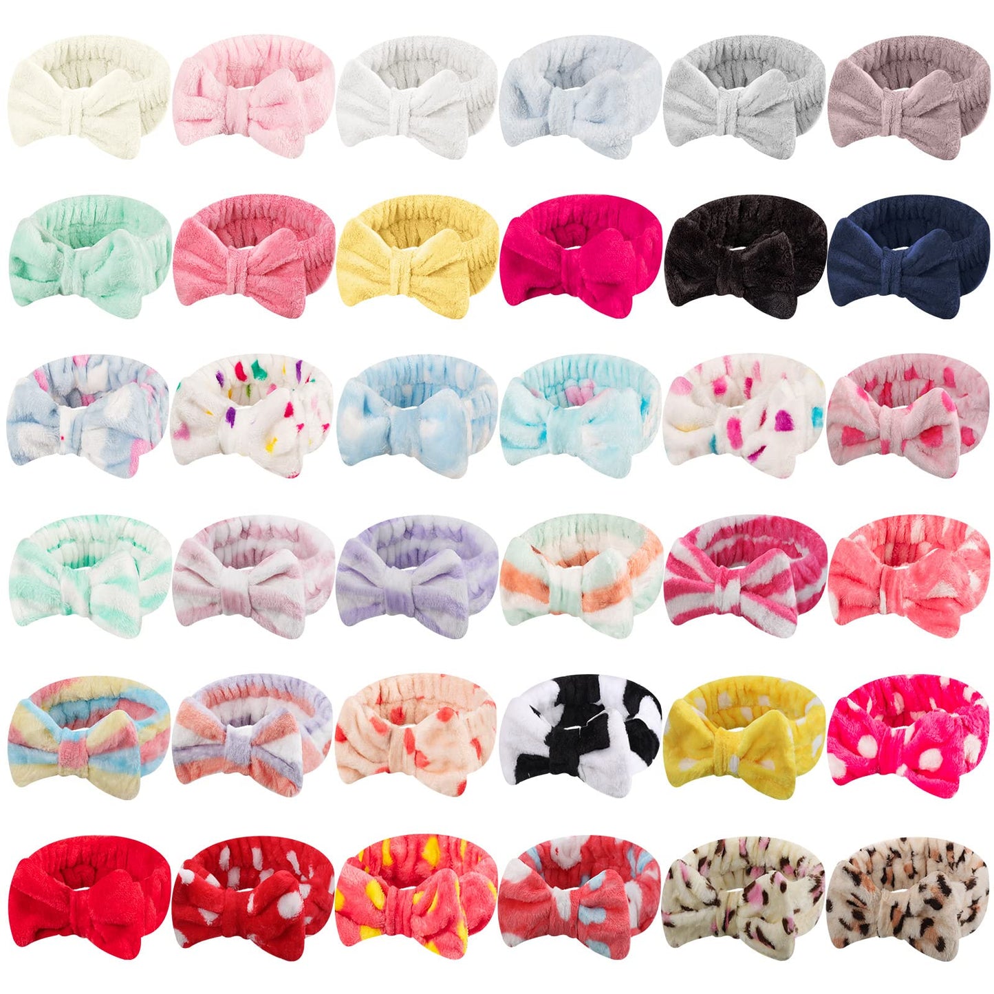 Yunsailing 36 Pcs Spa Headbands Bulk for Women Makeup Headband for Washing Face Adjustable Bow Flannel Towel Head Wraps for Shower Skincare Hairband for Yoga Gift for Women Spa Salon