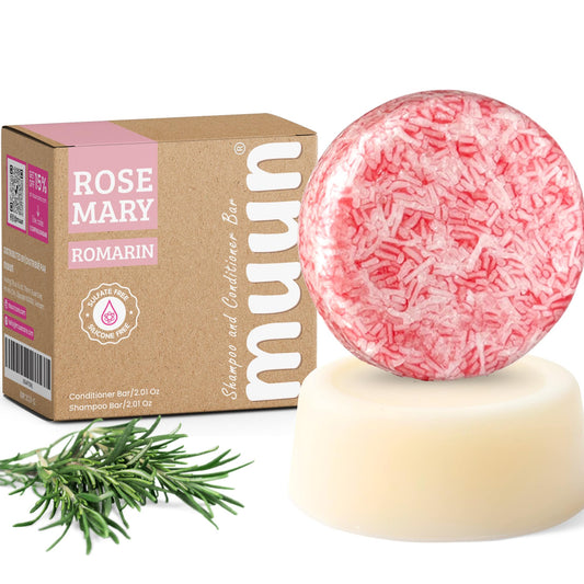 Muun Rosemary Shampoo and Conditioner Bar - Strengthening & Volumizing Solid Soap Bars, Clarifying Shampoo For Oily Hair & Scalp, pH Balanced, Sulfate & Silicone Free