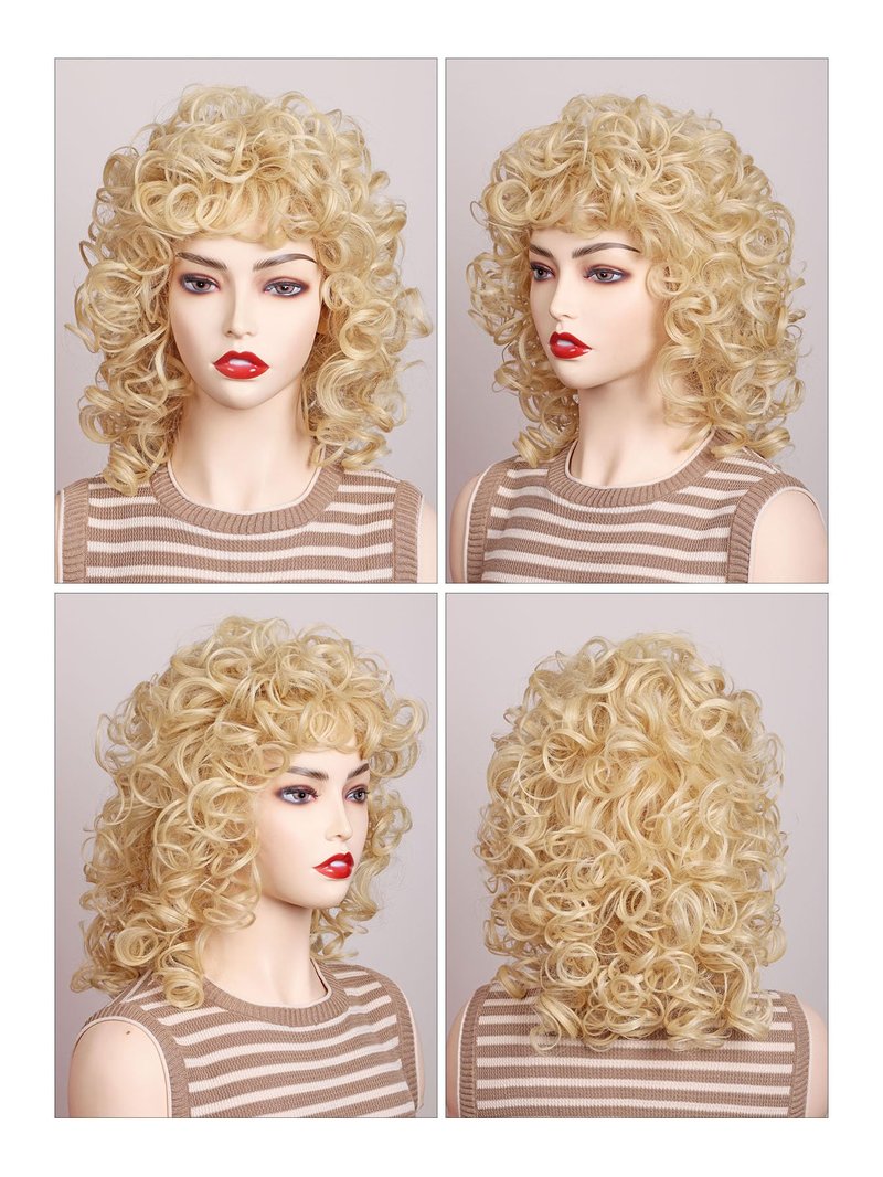 ColorGround Medium Long Curly Blonde 80S Rocker Wig for Women