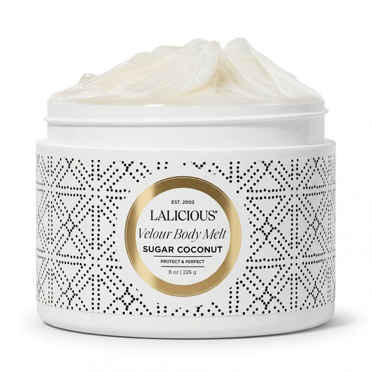 LaLicious Sugar Coconut Velour Body Melt | Multitasking Balm-to-Oil Skin Moisturizer with Macadamia Oil & Coconut Oil | Shave Gel, Hair/Scalp/Hand/Foot Mask | Help Prevent Stretch Marks 8oz