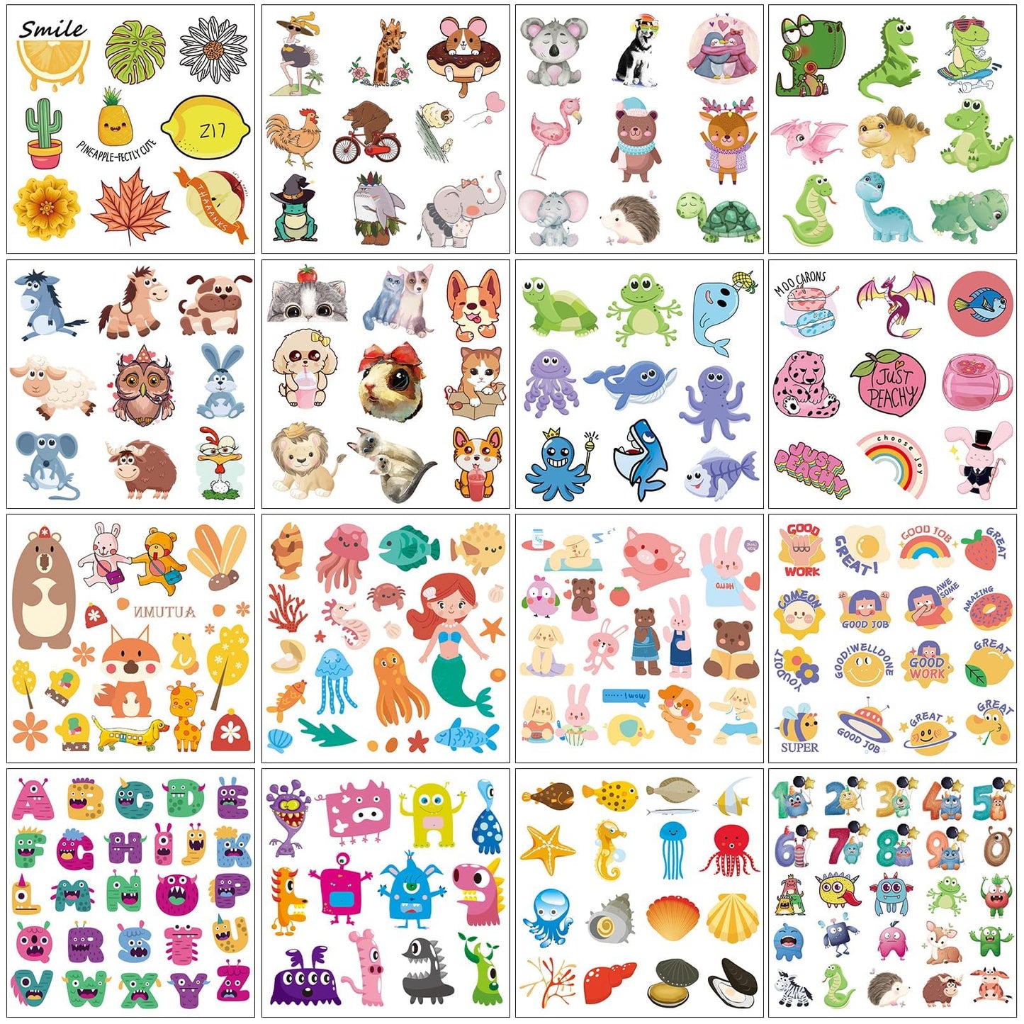 Aresvns Temporary Tattoo 340+ Designs,20 Sheets Cute Fake Tattoos, Waterproof, Non-toxic and Easy to Remove