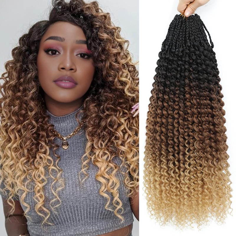 GoGo Curl Crochet Hair - 18 Inch Long Beach Curl Braids | Synthetic Water Wave Extensions (1B/30/27)