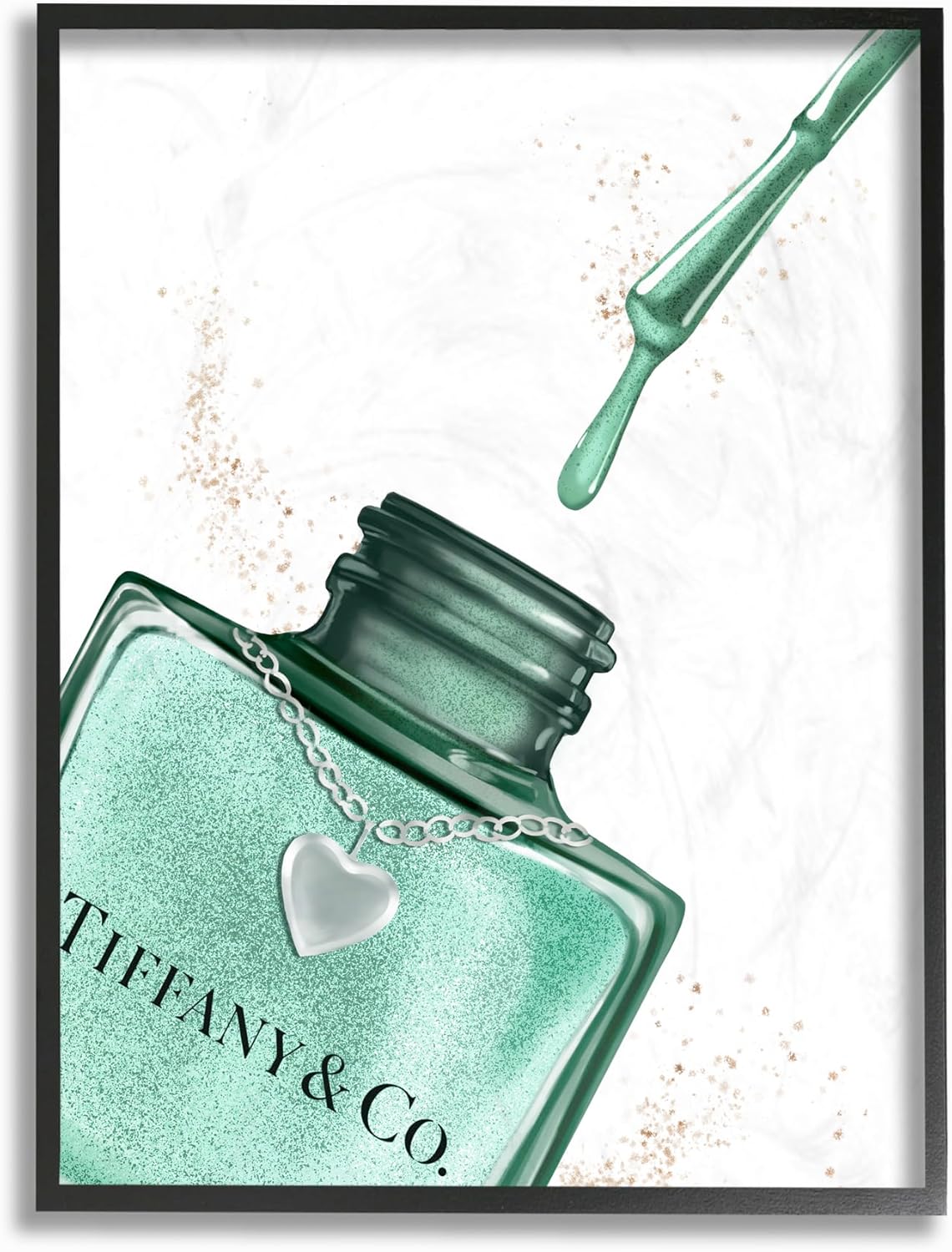 Framed Giclee Art - Makeup Nail Polish Brush Cyan Drip | 16x20 Inches, Easy to Hang