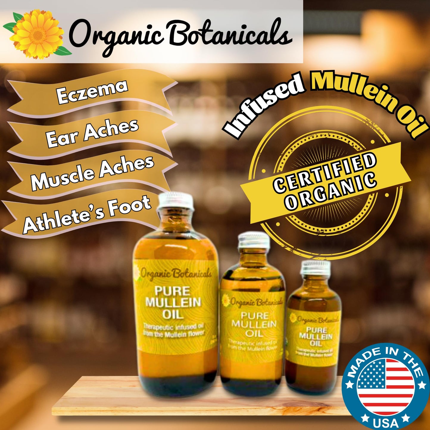 Pure Mullein Flower Infused Oil, Certified Organic